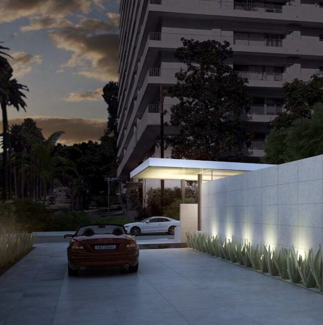 Evening arrival at The Doheny Plaza